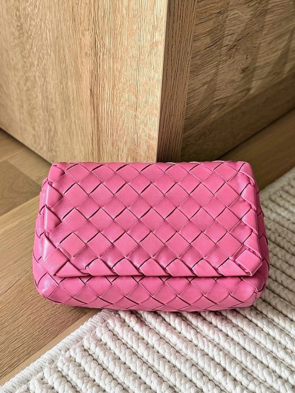 Bottega Veneta Intrecciato Nappa Flap Crossbody Bag Pink
